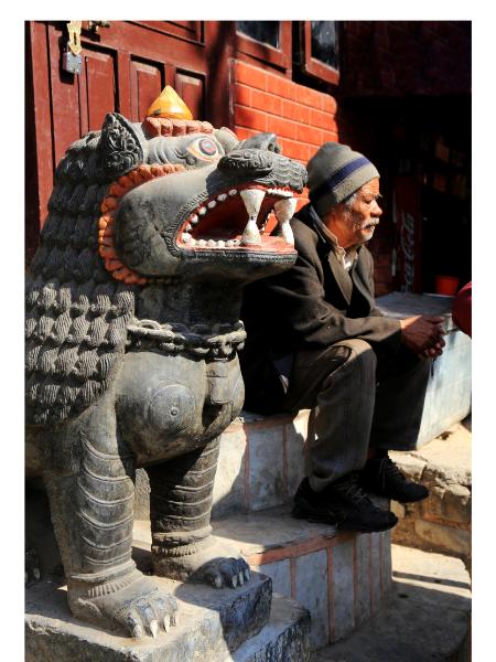 Old Man with Lion in Durbar Square